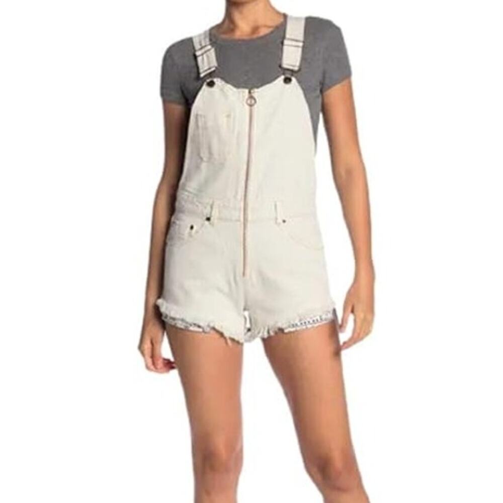 We the Free 'Sunkissed' Sleveless Denim Short Overalls Romper Cream Women's 8
